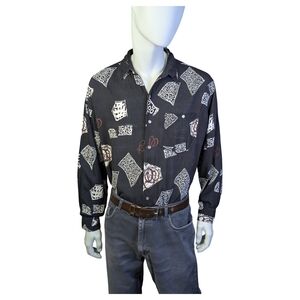 Vintage 90s Rayon Abstract Print Button-Up Shirt | Grunge Festival | Oversized X